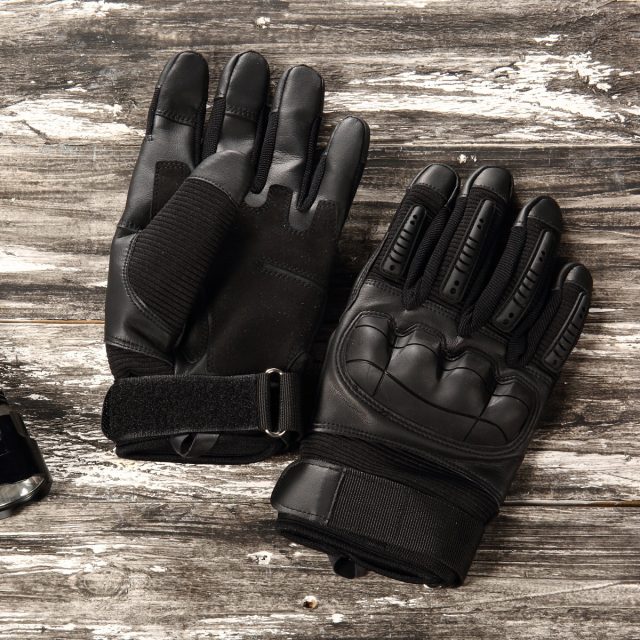 Schwarz Motorrad Leder Handschuhe Motorrad Kohlenstoff-Knöchel Beläge 